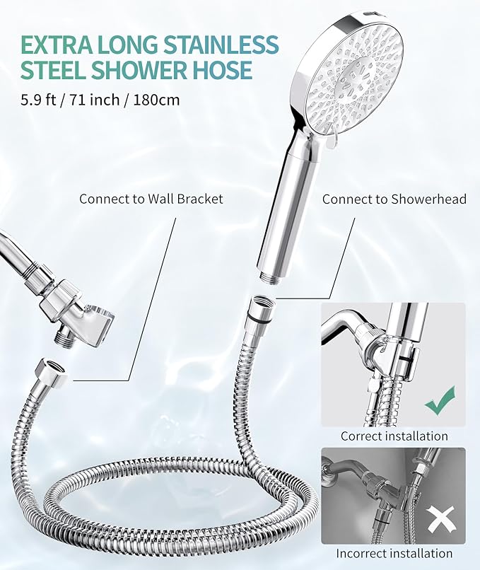 Filtered Shower Head with Handheld, High Pressure 9 Spray Mode Chrome Showerhead with 4 Filters, Detachable Shower Head, Water Softener Filters Beads for Hard Water - Remove Chlorine