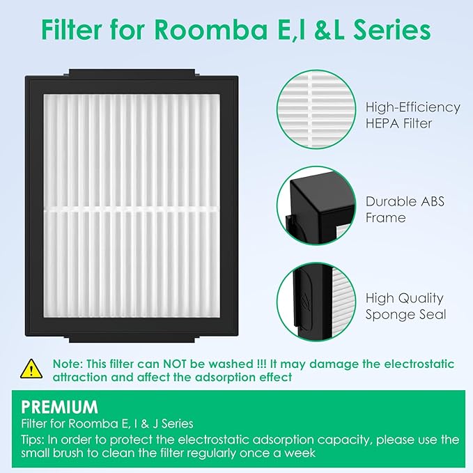 12 Pack Filter Replacements for i Robot Roomba E I & J Series E5 E6 i1 i1+ i3 i3+ i4 i4+ i5 i5+ i6 i6+ i7 i7+ i8 i8+ NOT for J9, High Efficiency Filter for iRobot Roomba Replacement Parts
