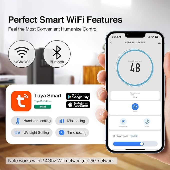 Smart Humidifiers Large Room Bedroom Home, 2.11Gal(8L) Quiet Top Fill Cool Mist Humidifier, Smart App & Remote Control, 3 Speed Humidifier with 360° Nozzle, Humidity Setting for Baby Office