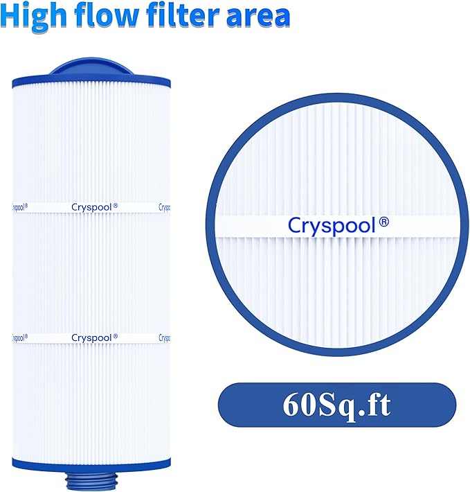 Cryspool® 06046 Filter Compatible with J-300, J400, 6CH-960, FC-2800, PJW60TL-F2S, Premium, Closed Handle(Not Removable Tops), 60 Sq. Ft Spa Filter Cartridge, 2 Pack