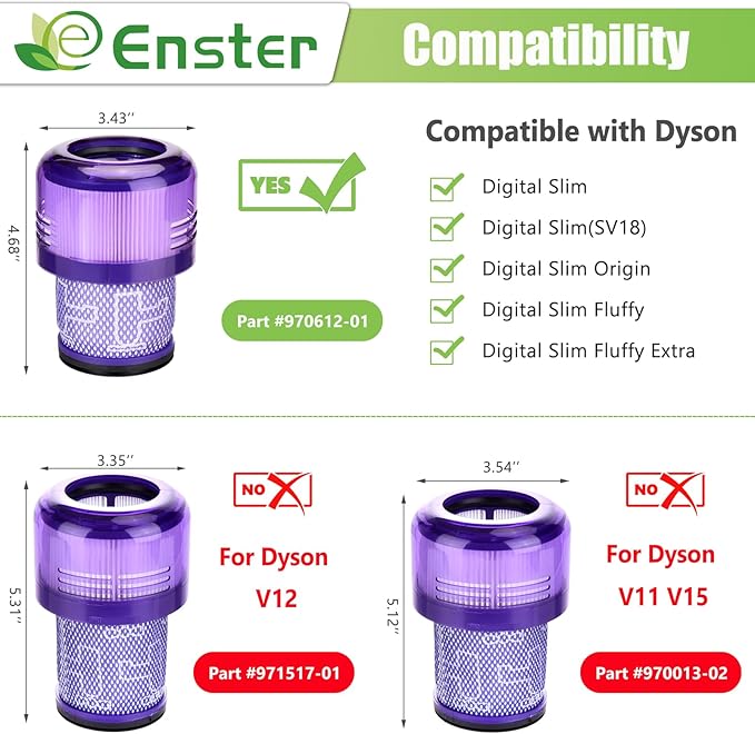 SV18 Filter Replacement Compatible with Dyson Digital Slim Origin Fluffy Extra Cordless Vacuum Part No. 970612-01 for Dyson Digital Slim Filter SV18 (3 Pack)