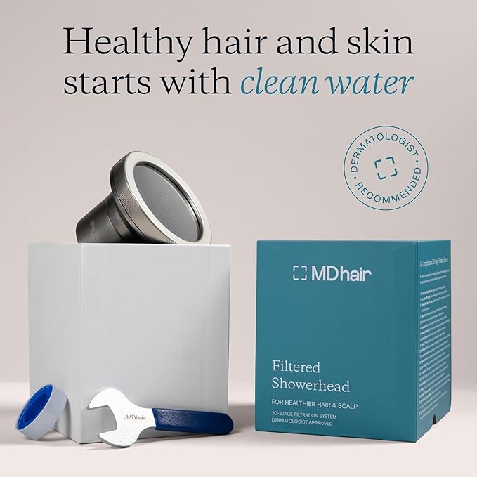 Filtered Showerhead - 20 Stage Water Filtration System for Healthier Hair & Skin, Removes Chlorine & Heavy Metals, Dermatologist Tested, Includes 2.5 & 1.8 GPM Flow Restrictors, High Pressure