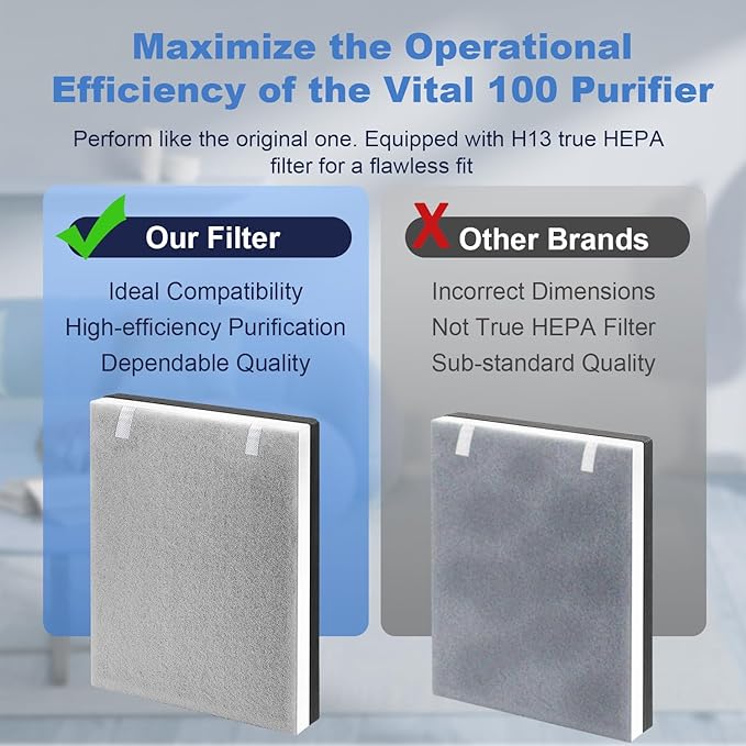 2 Pack Vital 100 True HEPA Replacement Filter for LEVOIT Vital 100 Air Purifier, 3-in-1 H13 True HEPA & High-Efficiency Activated Carbon Filters, Replace Part # Vital 100-RF