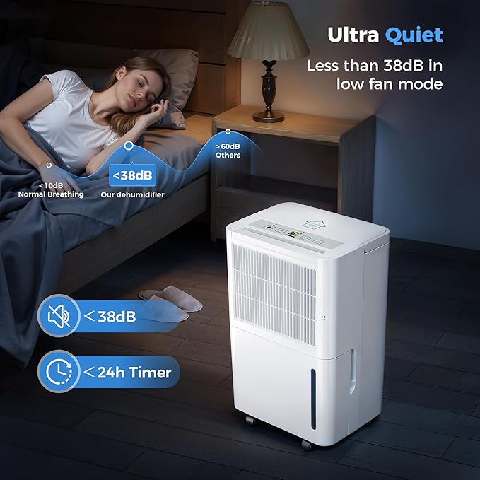 2,500 Sq Ft Portable Home Dehumidifier with Drain Hose, 74 OZ Water Tank, 24 Hr Timer, 3 Modes High Efficiency Compressor for Basement, Bedrooms, Bathrooms and Laundry Rooms