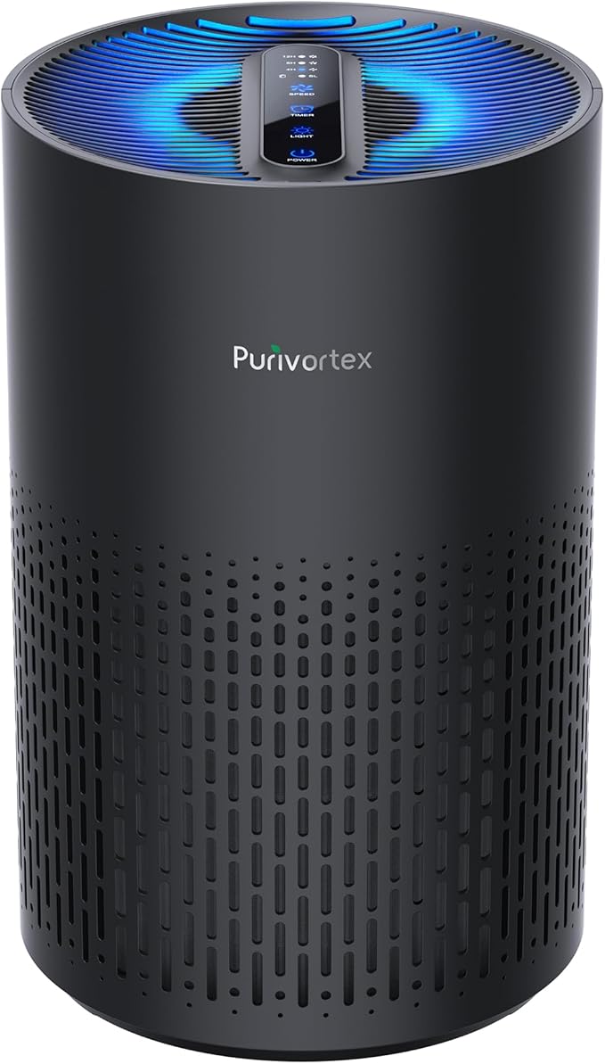 Purivortex Air Purifiers for Bedroom, Quiet Air Purifier with HEPA Filter for Pollen, Smoke, Dust, Pet Dander, Odor, Hair, Ozone Free, Covers Up to 880 Sq Ft, AC400 Black