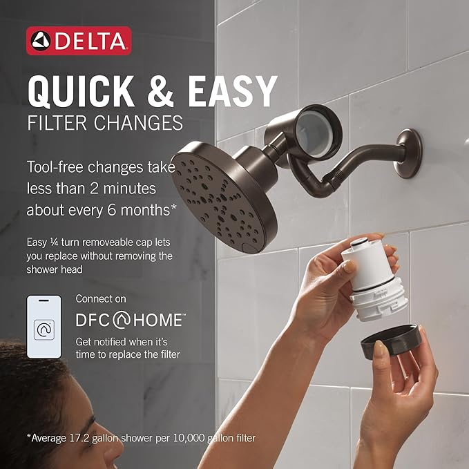 Delta Faucet Clarifi Premium Shower Filter Attachment with Filter, Hard Water Shower Filter, Shower Head Filter, Venetian Bronze 5SF100-RB