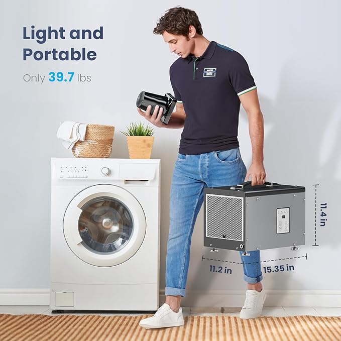 BaseAire Crawlspace Dehumidifier with Pump, Energy Star Compact Dehumidifiers for Commercial and Basement with Drain Hose, 70 PPD, Auto Defrost, GLGR Technology, Up to 1000 Sq Ft