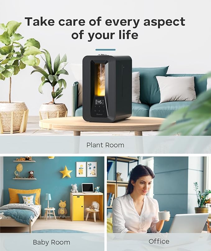 BREEZOME 6L Humidifiers for Bedroom, Cool Mist Top Fill Humidifier with Aroma Diffuser, Humidistat, Night Light, 50H Runtime, Quiet Ultrasonic Humidifiers for Home Large Room, Baby Nursery, Plants