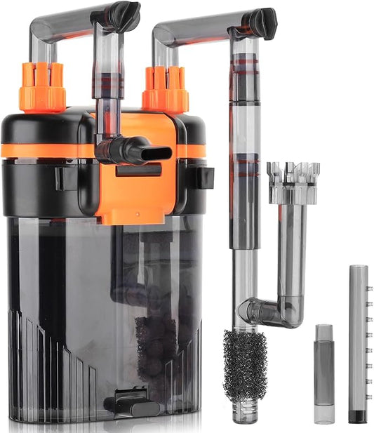 hygger External Hang-On-Back Canister Aquarium Filter,Quiet Fish Tank Filter with 3-Stage Filtration,Anti-Dry Burn Motor,Adjustable Flow,Oil Skimmer,Duckbill Nozzle,Shower Spray Bar (7W,20-40 gal)