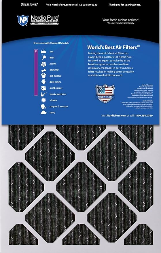Nordic Pure 18x20x1 (Actual Size: 17 1/2 x 19 1/2 x 3/4) Furnace Air Filters MERV 8 Pleated Plus Carbon 4 Pack