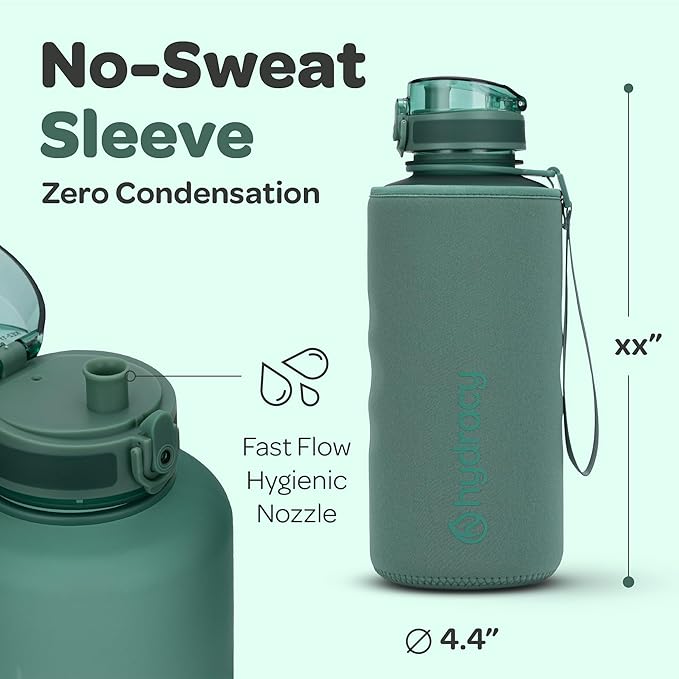 Hydracy Water Bottle with Time Marker -Large BPA Free Water Bottle & No Sweat Sleeve -Leak Proof Gym Bottle with Fruit Infuser Strainer & Times to Drink -Ideal for Fitness Sports & Outdoors