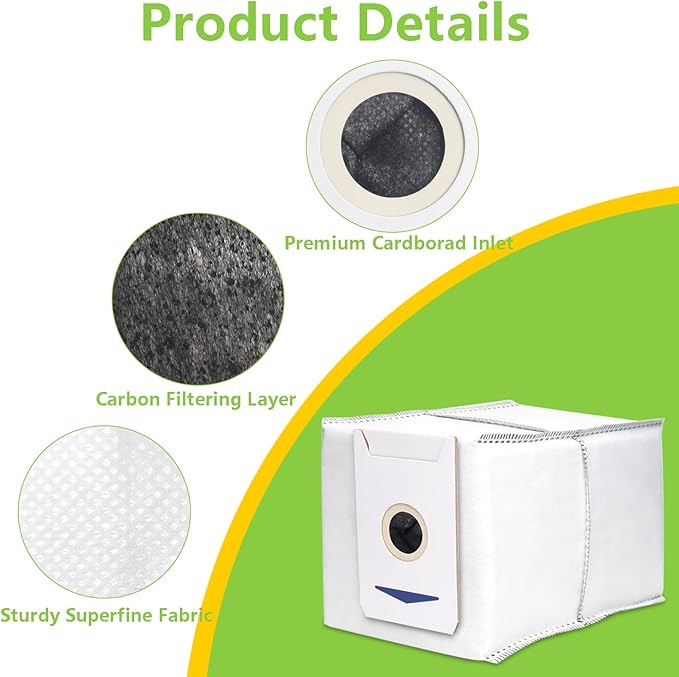 12 Pack Replacement Dust Bags for Yeedi M12 PRO+ Robot Vacuum Cleaner Spare Parts Accessories, 3.9L Large Capacity Dirt Disposable Vacuum Bags