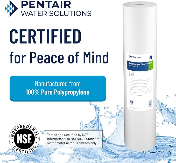 Pentair Pentek DGD-5005-20 Big Blue Water Filter, 20-Inch Whole House Sediment Filter Cartridge Replacement, Dual-Gradient Density Spun Polypropylene, 20" x 4.5", 5 Micron, (Pack of 2), White
