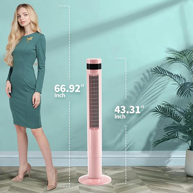 Antarctic Star Tower Fan Portable Floor Fans 85°Oscillating Fan 43'' Quiet Cooling 12H Timer Remote Control Standing Bladeless Electric 3 Speeds Wind 3 Modes Bedroom Office(43 inch, Pink)