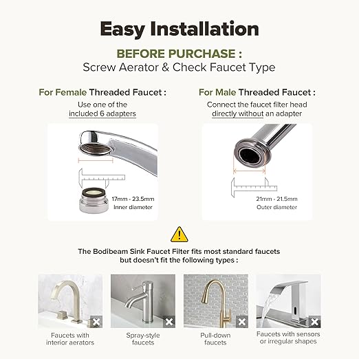 Water Filter for Sink Faucet, Double-Step Filtration, Vitamin C Gel, NSF Certified, Snowflake Holes - Removes Impurities, Chlorine and Rust - Skin Hydration, Made in Korea, Olive Green
