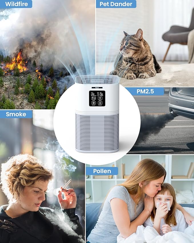 VEWIOR Air Purifiers for Home, Air Purifiers for Large Room up to 1200 sq.ft, H13 True HEPA Air Filter with Fragrance Sponge 6 Timers Quiet Air Cleaner for Pet Dander Wildfire