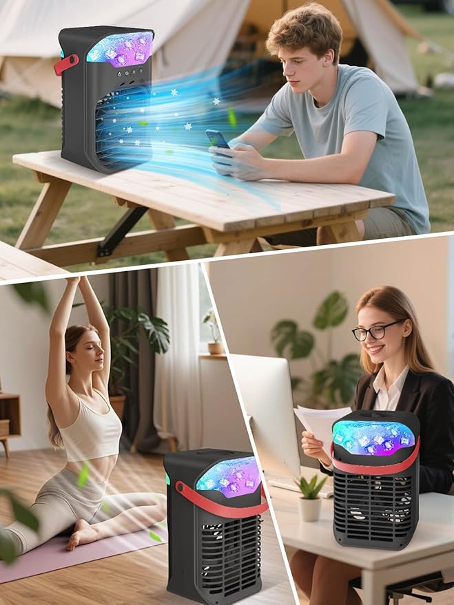 Portable Air Conditioner, 1500ML, Removable & Washable Fan Blades, Timer Function, 4 Speeds, 2 Cool Mists, 7-Color Light, Personal Evaporative Air Cooler for Home, Office, Bedroom, and Camping-Black
