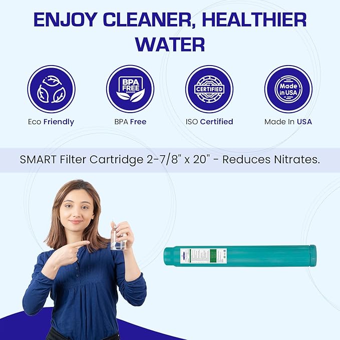 Crystal Quest Nitrate Removal + SMART Filter Cartridge 2-7/8" x 20" - Reduces Nitrates, Fits Reverse Osmosis & Whole House Systems, Long-Lasting, Easy Installation, Heavy-Duty Water Filtration
