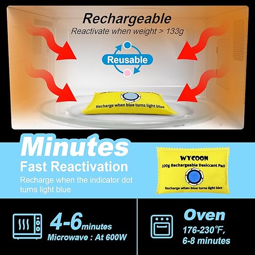 100g Rechargeable Desiccant Pack of 5, Moisture absorbers Bag, Desiccant Dehumidifier bag, Dehumidifier for Home Closets,Gun Safe, and Cars