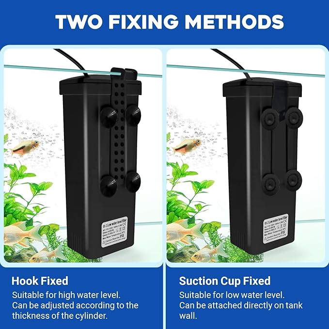GOZILLA Turtle Tank Filter 74GPH, Low Water Level Turtle Tank 3.5W Fish Tank Aquarium Filters for Small Tanks up to 15 Gallons Include 4 Replacement Cartridges.(Black)