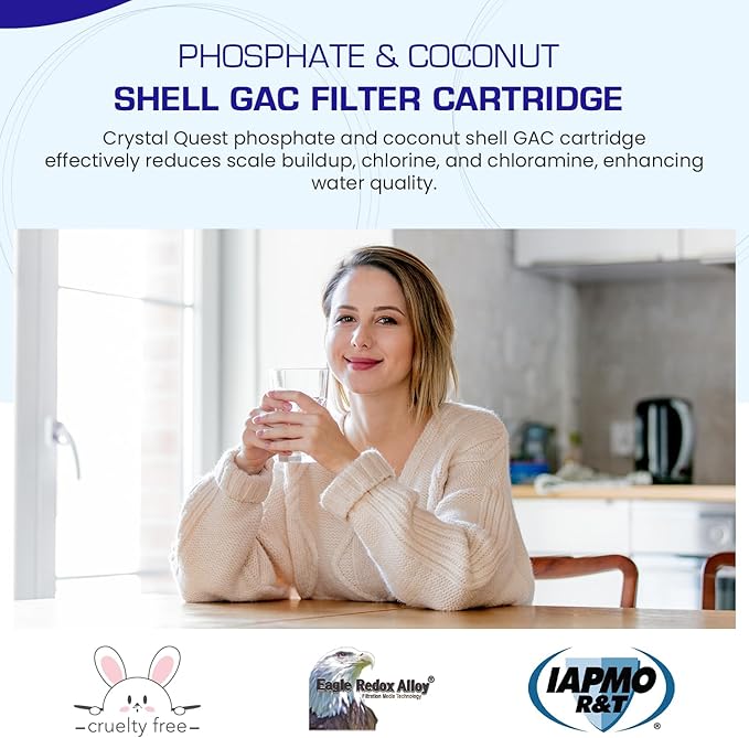 Crystal Quest Phosphate & Coconut Shell GAC Filter Cartridge – Reduces Scale, Chlorine & Chloramine – Enhances Water Quality – Long-Lasting, High-Performance Filtration for Home & Commercial Use