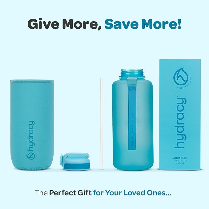 Hydracy Water Bottle with Time Marker -Large BPA Free Water Bottle & No Sweat Sleeve -Leak Proof Gym Bottle with Fruit Infuser Strainer & Times to Drink -Ideal for Fitness Sports & Outdoors