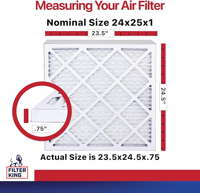Filter King 24x25x1 Air Filter | 6-PACK | MERV 11 HVAC Pleated A/C Furnace Filters | MADE IN USA | Actual Size: 23.5 x 24.5 x .75"
