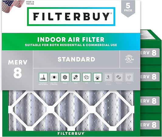 Filterbuy 24x24x4 Air Filter MERV 8 (MPR 700) Dust Defense Replacement (5-Pack), Electrostatic Pleated HVAC AC Furnace Filters, Made in USA (Actual Size: 23.38 x 23.38 x 3.63)