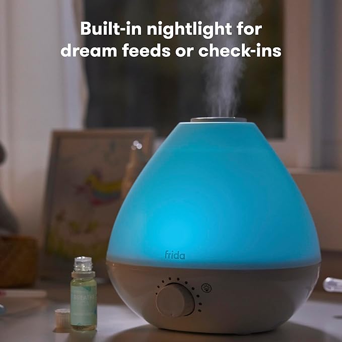 Frida Baby 3-in-1 Cool Mist Humidifier for Baby with Diffuser + Nightlight, Allergy Relief Baby Humidifier for Bedroom, Nursery + Large Rooms, Quiet, Auto Shut Off, Runs +24hrs