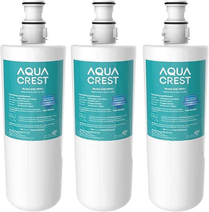 AQUA CREST 3US-AF01 Under Sink Water Filter, Replacement for Standard Filtrete® 3US-AF01, 3US-AS01, Aqua-Pure AP Easy C-CS-FF, WHCF-SRC, WHCF-SUFC, WHCF-SUF, NSF/ANSI 42 Certified, Pack of 3