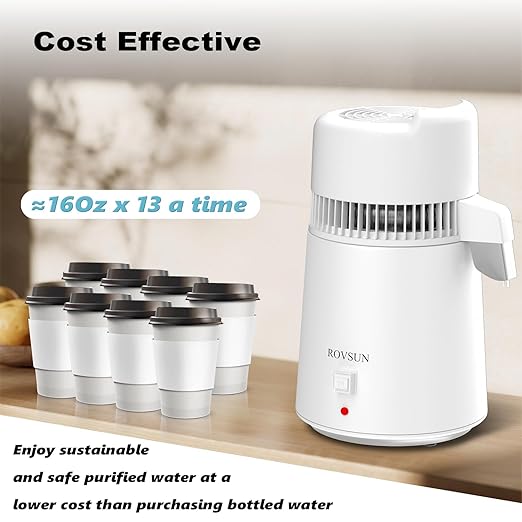 ROVSUN【Upgraded】 1.6 Gallon/6L Water Distiller with Flame-Retardant Material, BPA-Free Container & Stainless Steel Interior, Home Distilled Water Machine Maker Countertop Distilling Water Purifier