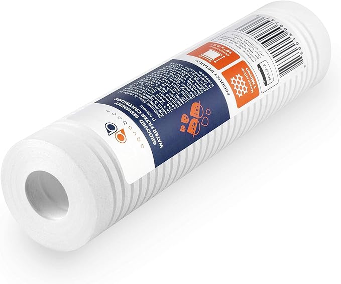 Aquaboon Whole House 1 Micron 10 x 2.5 PP Grooved Sediment Water Filter Cartridge Replacement Compatible with AP110, WHKF-GD05, CFS110, P5, 25-Pack