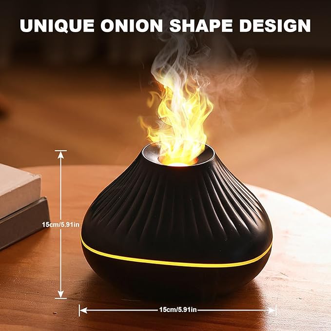 Colorful Volcano Diffuser Humidifier: Ultra-Quiet 160ml Fire Flame Humidifier Aroma Spray Diffusers with 7 Flame Colors Waterless Auto off Timeable for Home,Office,Yoga (Black)