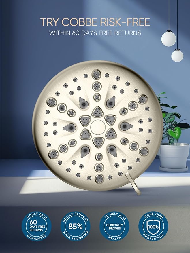 Cobbe Filtered Shower Head, 7 Modes High Pressure Shower Heads - 16 Stage Shower Head Filter for Hard Water for Remove Chlorine and Harmful Substances (Elegant Brushed Nickel, 5 Inch Round)