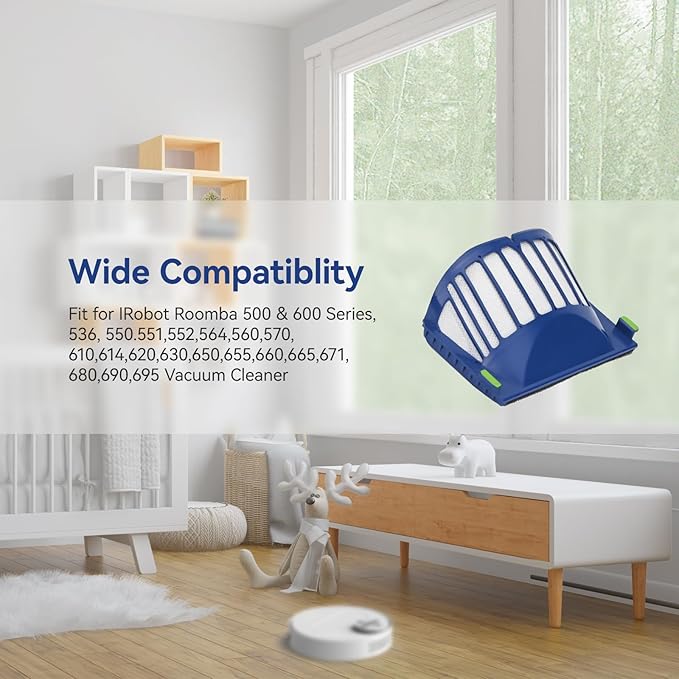 Aero Vac Filter Replacement Compatible with iRobot Roomba 500 & 600 Series 536 550 551 595 614 620 630 645 650 655 660 665 670 675 677 680 685 690 Vacuum Cleaner Accessories,with a brush