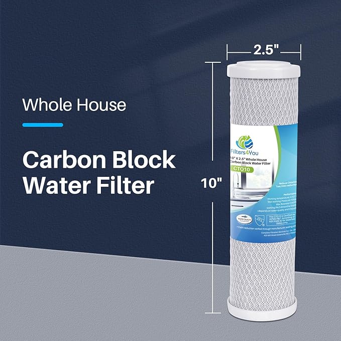 CFS – 4 Pack Carbon Block Water Filter Cartridge Compatible with Hydro Life 52418 C-2471 Models – Removes Bad Taste and Odor – Whole House Replacement Filter Cartridge – 1 Micron