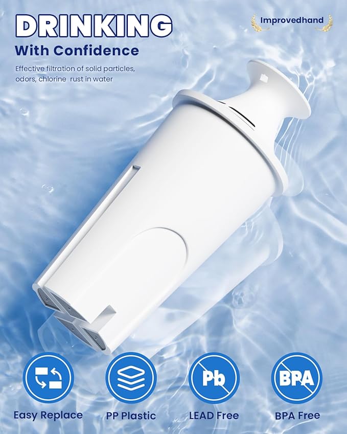 Improvedhand Water Filter Replacement Compatible with Water Pitchers and Dispensers, OB03, Classic 35557, Mavea 107007 and More, Pack of 6