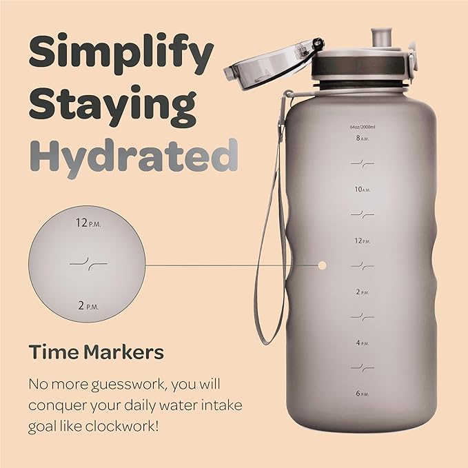 Hydracy Water Bottle with Time Marker -Large BPA Free Water Bottle & No Sweat Sleeve -Leak Proof Gym Bottle with Fruit Infuser Strainer & Times to Drink -Ideal for Fitness Sports & Outdoors
