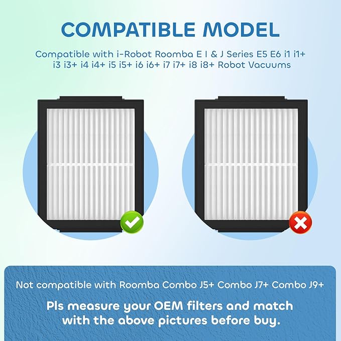 9 Pack Filter Replacements Compatible With i Robot Roomba E I & J Series E5 E6 i1 i1+ i3 i3+ i4 i4+ i5 i5+ i6 i6+ i7 i7+ i8 i8+ NOT for J9, High Efficiency Filter for iRobot Roomba Replacement Parts