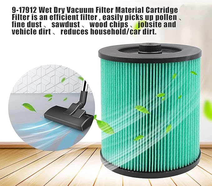 17912 & 9-17912 HEPA Vacuum Filter Compatible with Craftsman, Filter No.9-17912 fits 5, 6,8,9,12,14,16 and 32 gal vacs or larger made after 1988