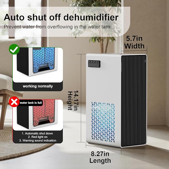 Dehumidifiers for Home, 99oz Water Tank Dehumidifier for Bedroom Basement Bathroom RV with Auto Shut Off, Drain Hose, Sleep Mode, (White)