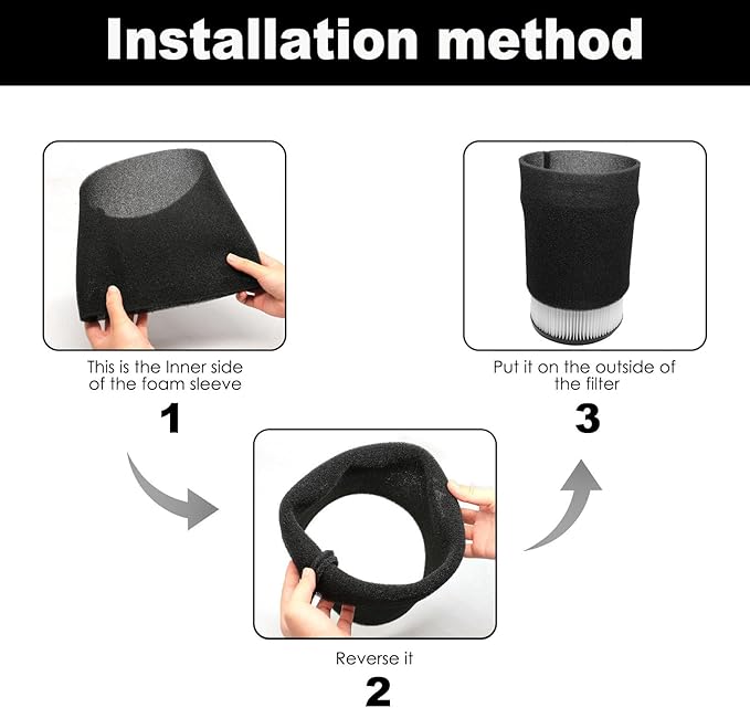 2 Pack vf4000 Filter for Ridgid Shop Vac 5-20 Gallon Wet/Dry Vac, also Fit for Husky 6-9 gallon Vacuum, with 4x Foam Sleeve