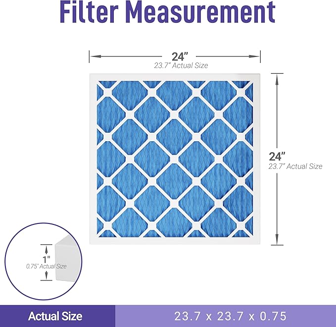 Maycold 24x24x1 MERV 11 Furnace Air Filters (6-Pack), High-Efficiency Pleated AC HVAC Filter for Home Use – Captures Fine Dust & Pet Hair, Actual Size 23.70 x 23.70 x 0.75, Individually Wrapped
