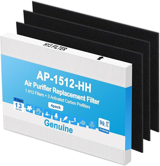 AP-1512HH Replacement Filter for Coway Airmega AP-1512HH & 200M Air Purifier Filter Replacement Combo Pack, 1 H13 True HEPA Filter & 3 Carbon Pre-Filters for Home and Office Use