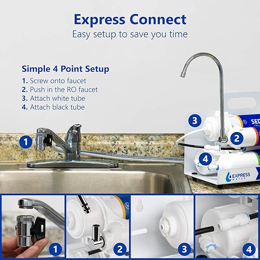Express Water EZRO5 Countertop Reverse Osmosis Water Filtration System, Simple Set Up Faucet Filter, White