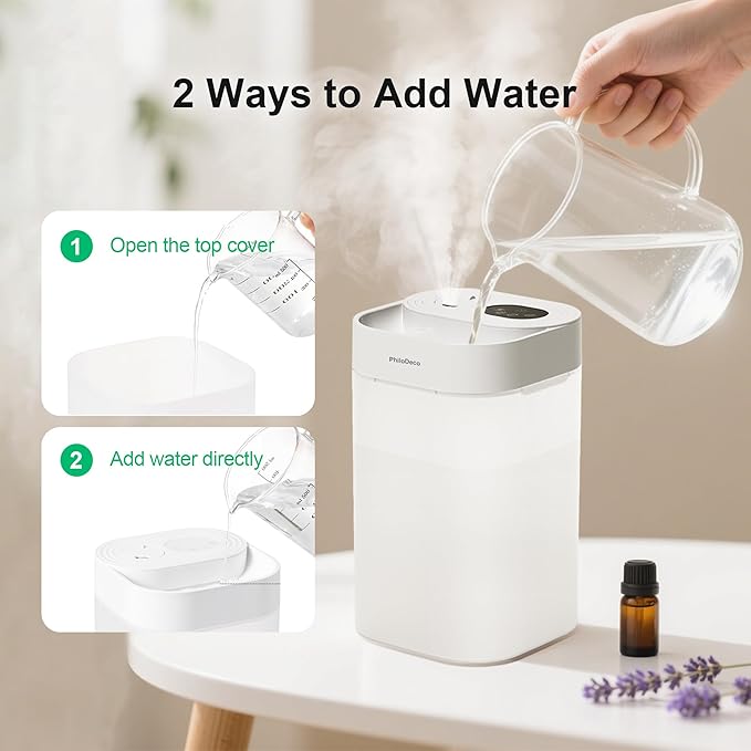 PHILODECO 4.5L Cool Mist Humidifier for Bedroom, Baby Nursery & Plants – Ultrasonic, Silent, with Aroma Diffuser, Multi-Color LED Night Light, Leak-Proof and Easy to Clean