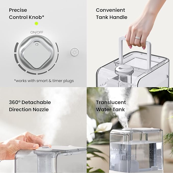 Humidifiers for Bedroom Large Room, Top Fill 6.5L Cool Mist Humidifier, 45H Runtime, 28dB Quiet Ultrasonic Air Humidifier for Home, Whole House, Baby Nursery, Night Light (White)