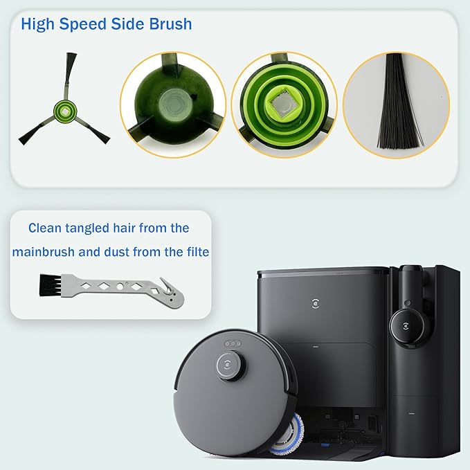 Accessories Kit for ECOVACS DEEBOT T30S / T30S Care / T30S AI Care/Yeedi M12 PRO+ Robot Vacuum Robot Vacuum and Mop, Main Brush, Side Brushes, HEPA Filters, Mop Pads, Dust Bags Replacement Parts