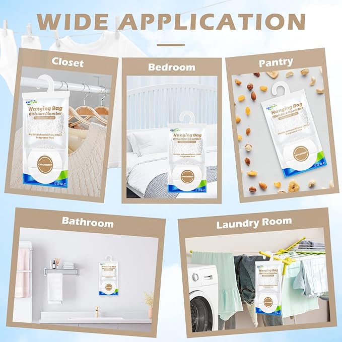 ZSZMFH 8 Pack Moisture Absorber Hanging Bags, Fragrance Free Humidity Packs, 15 OZ Dehumidifier Bags Effectively Trap Extra Moisture,Hanging Closet Dehumidifier Bags-425g/pack