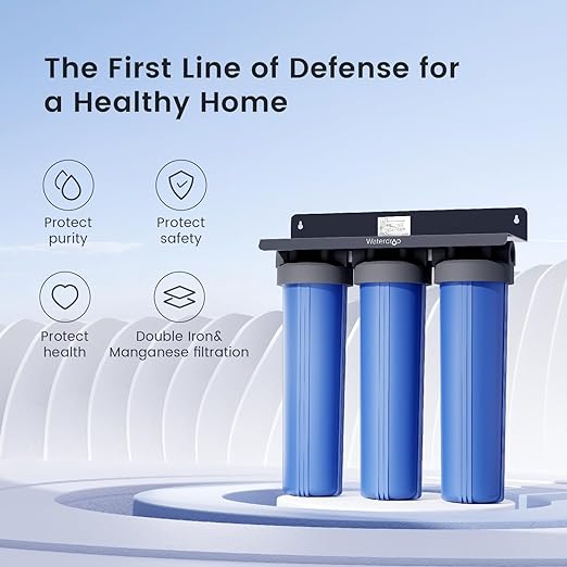 Waterdrop 3-Stage Whole House Water Filter System,Reduce Iron&Manganese,with Carbon &Sediment Filters,7-Stage Filtration,Reduce Lead,Chlorine,Odor,5 Micron WHF3T-FG,1" Inlet/Outlet
